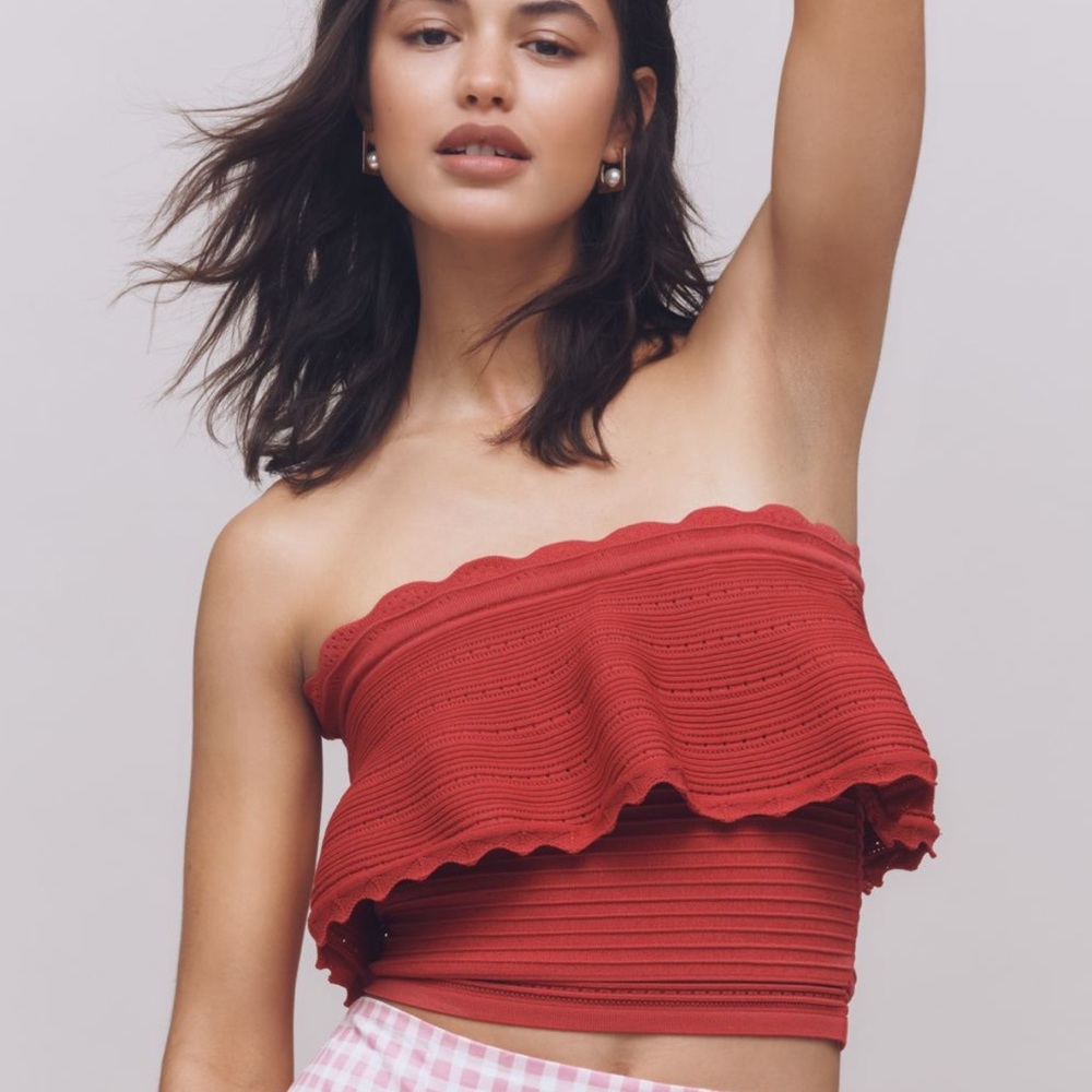 Anthropologie Knit Ruffle Tube Top